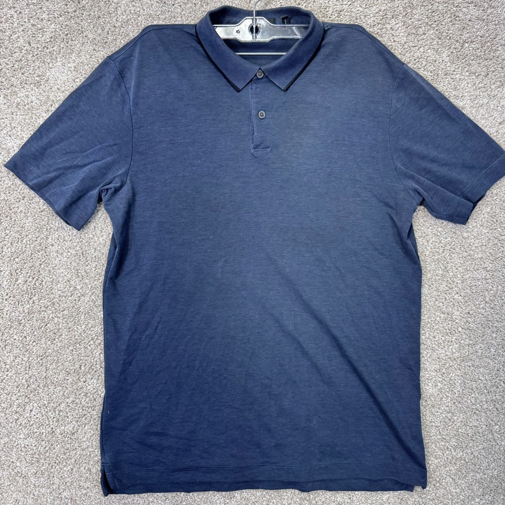 Theory Polo Shirt Mens M Short Sleeve Navy Blue Heathered EUC